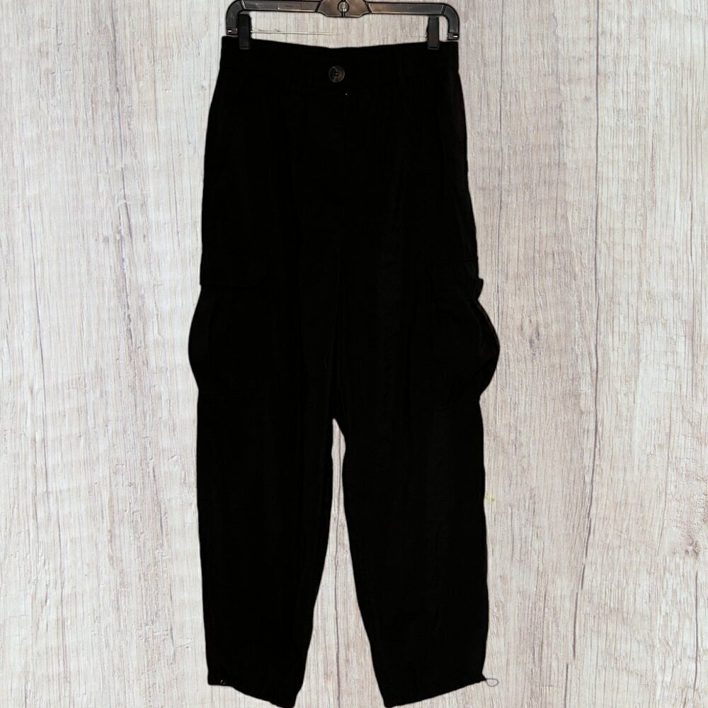 JOIE Black Elastic Waist Relaxed Fit Lightweight Cargo Button Zip Jogger Pants M